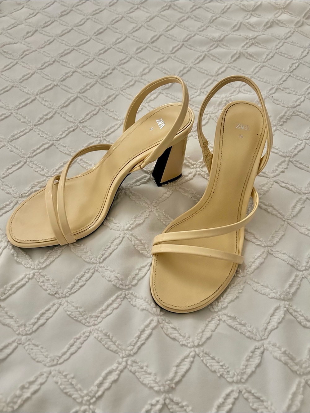 Zara Cream Double-Strap Block Heel Slingbacks